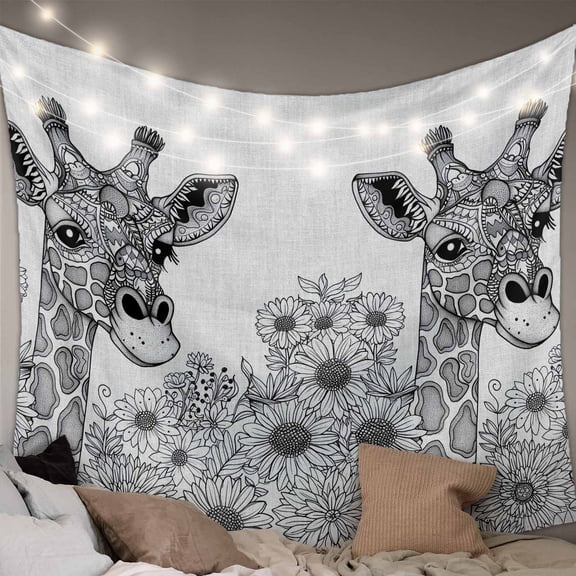 Funny Giraffe Flower Small Tapestry for Bedroom Wall Hanging Tapestry,Fall Sunflower Aesthetic Autumn Plant Ceiling Backdrop Tapestries Poster Blanket Wall Decor for Teens Room 23" x 28"