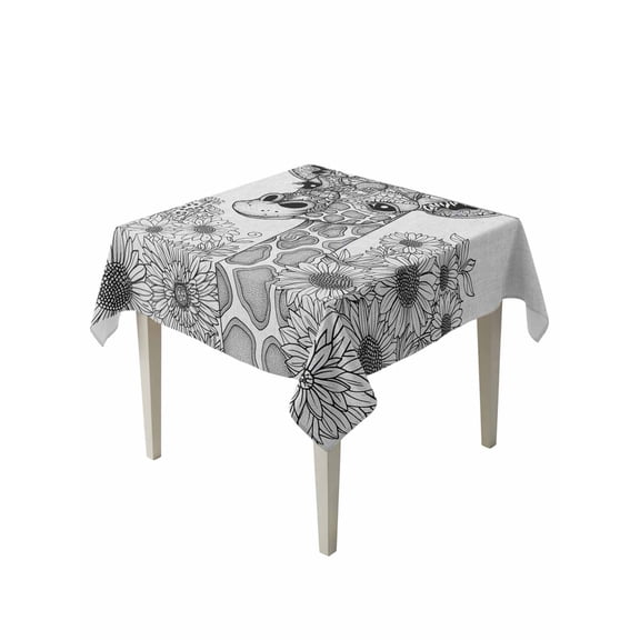 Funny Giraffe Flower Table Cloth, Fall Sunflower Aesthetic&nbsp;Autumn Plant Waterproof Tablecloth for Square Tables, Reusable Washable Fabric Table Cover for Restaurant Kitchen Dining Tables 60"x60"