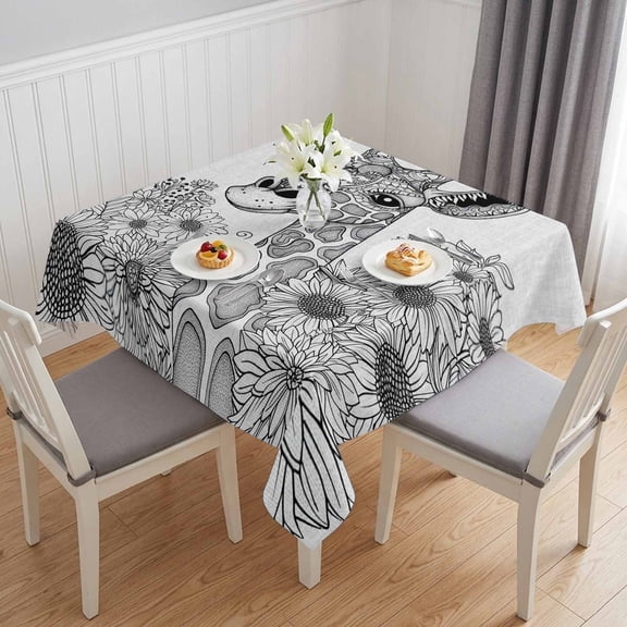 Funny Giraffe Flower Table Cloth Waterproof Tablecloths, Fall Sunflower Aesthetic&nbsp;Autumn Plant Tablecloth Dining Table Cover for Kitchen Party Tabletop Outdoor, Square Tablecloth 54x54 Inch