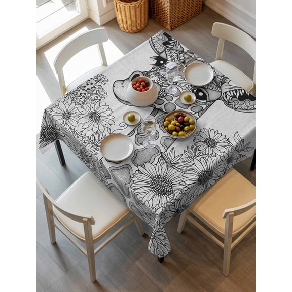 Funny Giraffe Flower Tablecloth Square Table Cloth 54x54, Waterproof Tablecloth Outdoor Table Cloth, Fall Sunflower Aesthetic Autumn Plant Washable Table Cover for Kitchen Dinning Party