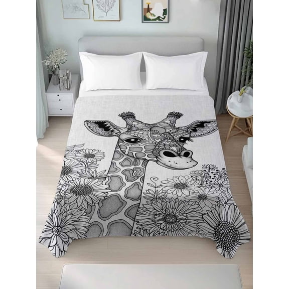 Funny Giraffe Flower Twim Size Flat Sheet, Wrinkleproof & Fadeproof Cooling Flat Bed Sheet Only, Fall Sunflower Aesthetic&nbsp;Autumn Plant Breathable Soft Bedding Top Sheets 66 x 96 Inches