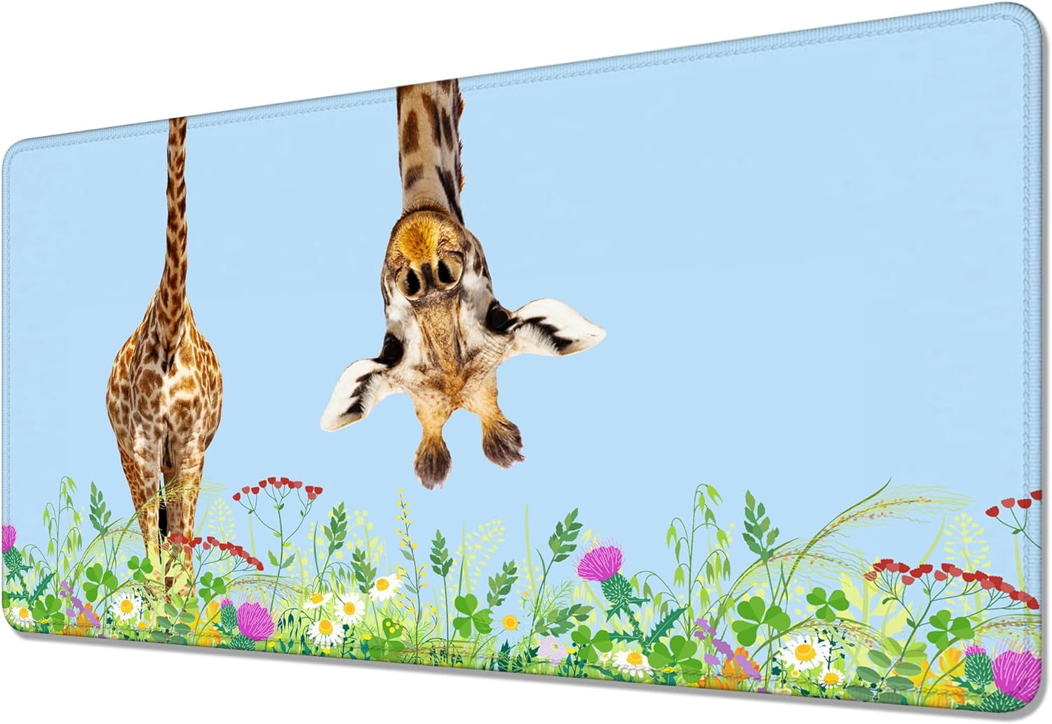 Funny Giraffe with Flowers Desk Mat,Large Gaming Mouse Pad,Non-Slip Rubber Base Mousepad with Stitched Edges,Waterproof Mouse Mat Desk Pad for Work, Game, Office (31.5x15.7 in)