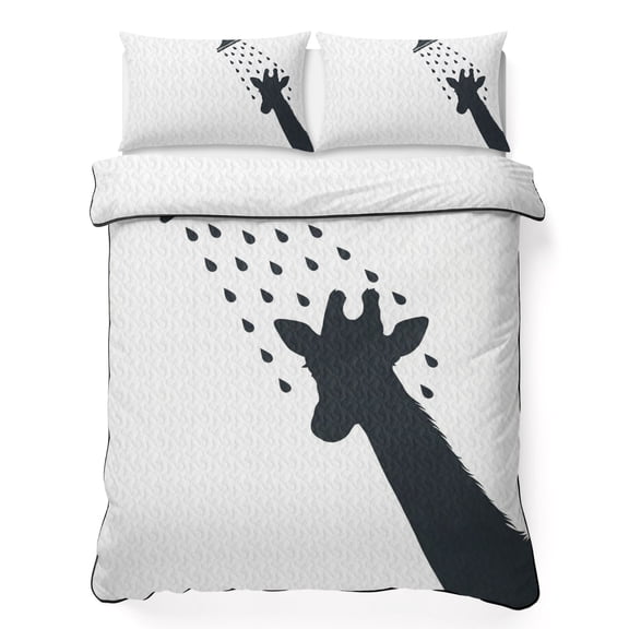 Funny Giraffe King Quilt Bedding Set, Giraffe Bathing Shower Animal Silhouette Lightweight Comforter with 2 Pillow Shams Bedroom Bedspread Set Home Decor for All Seasons