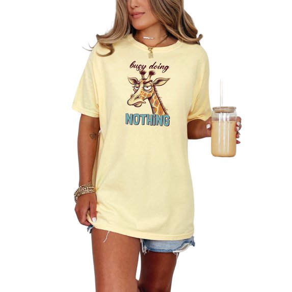 Funny Giraffe Shirt, Busy Doing Nothing T-Shirt, Lazy Day Graphic Tee, Animal Lover Gift, Lighthearted Casual Wear, Relaxed Vibes Top, Butter Comfort Colors T-Shirt, XL