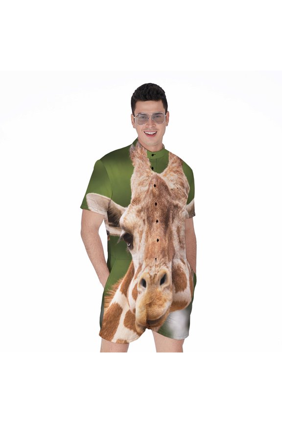 Funny Giraffe Short Sleeve Men'S Rompers Casual Summer Jumpsuits Outfit