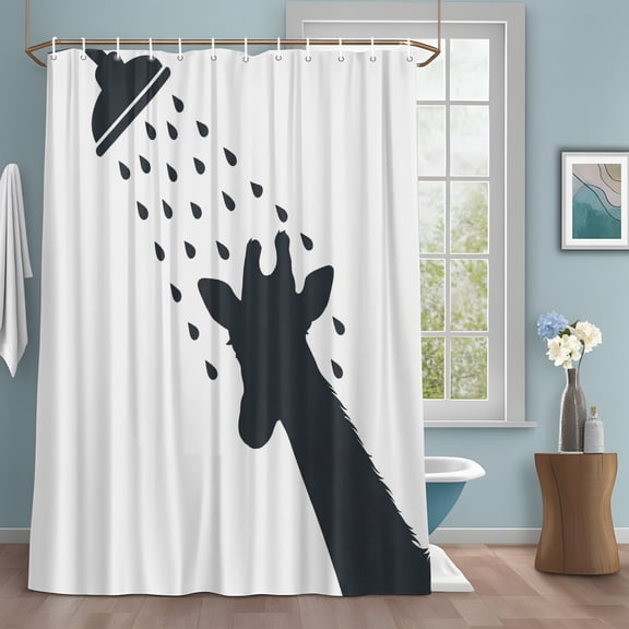 Funny Giraffe Shower Curtain with Hooks, Giraffe Bathing Shower Animal Silhouette Water Repellent Shower Curtains for Bathroom Decor Sturdy Shower Curtain, Machine Washable 36x72 Inch