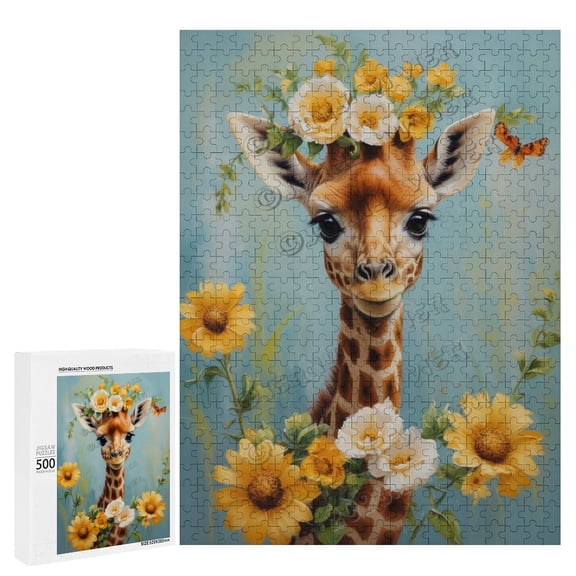 Funny Giraffe Wooden Jigsaw 500 Piece Puzzle - Unique Wooden Puzzles for Adults, Cool Puzzle Brain Teaser - Gift for Friends and Family - Unique Game Nigh Gift