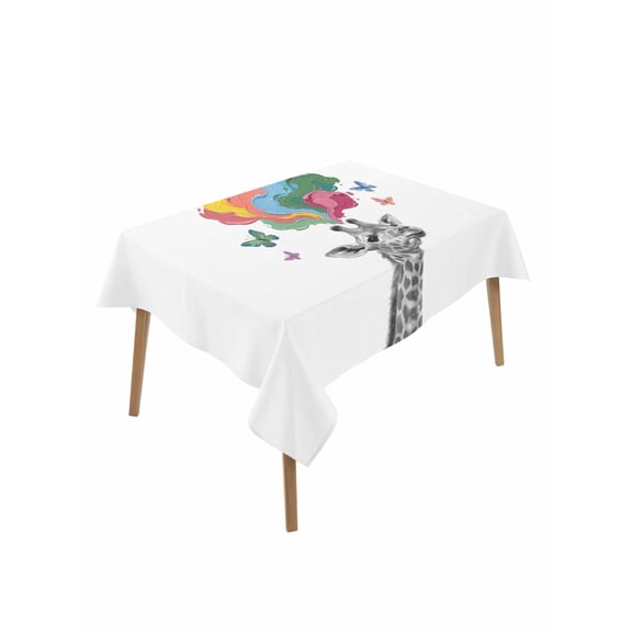 Funny Giraffes Rectangle Tablecloth, Modern Abstract Art Colorful Clouds Waterproof & StainResistant Tablecloth, Washable Oil-proof Table Cover for Dining/Party/Wedding/Camping/Buffet 52x70 In