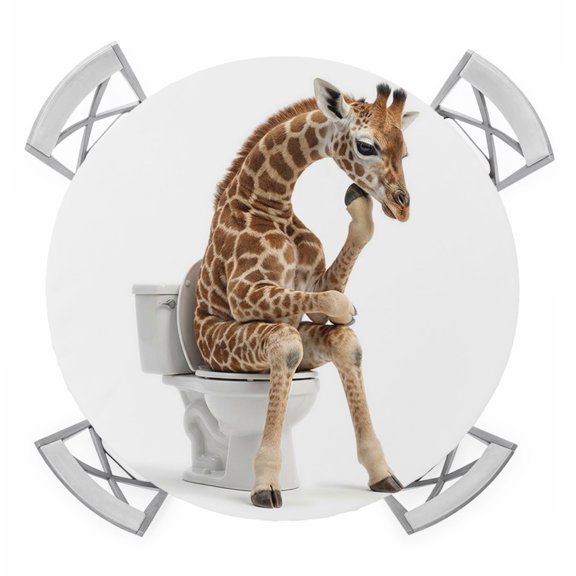 Funny Giraffes Round Tablecloth for 45-54 Inch Tables,Fitted Table Cover with Elastic Edge,Cute Art Fun Lovely Animals on Toilets Waterproof Outdoor Table Cloth Protector for Patio Garden Dinner