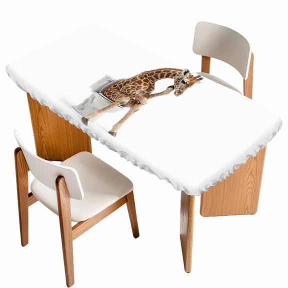 Funny Giraffes Table Cloths for 4 Foot Rectangle Tables, Cute Art Fun Lovely Animals on Toilets Patio Waterproof Elastic Fitted Tablecloths, Washable Rectangular Table Cover for Camping