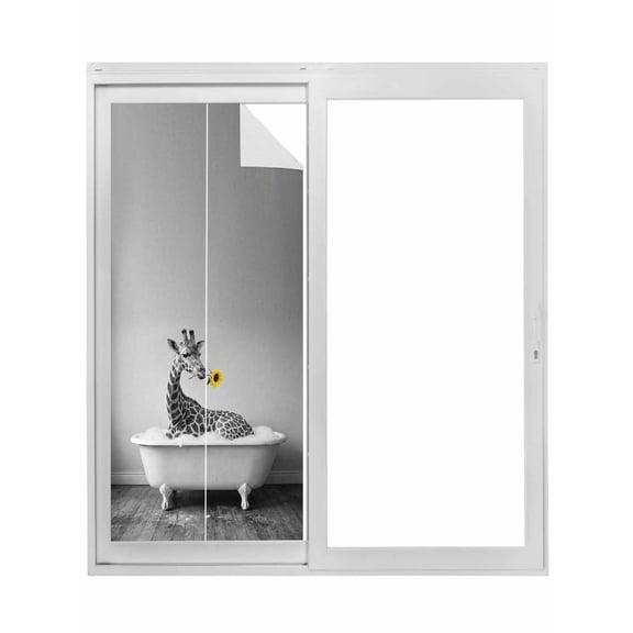 Funny Giraffes Window Privacy Film, Cute Art Vintage Lovely Animals on Bathtub Static Cling UV Sun Blocking Tint Film Heat Control Windows Films for Bedroom Bathroom, Window Stickers 17.7"x39.3"