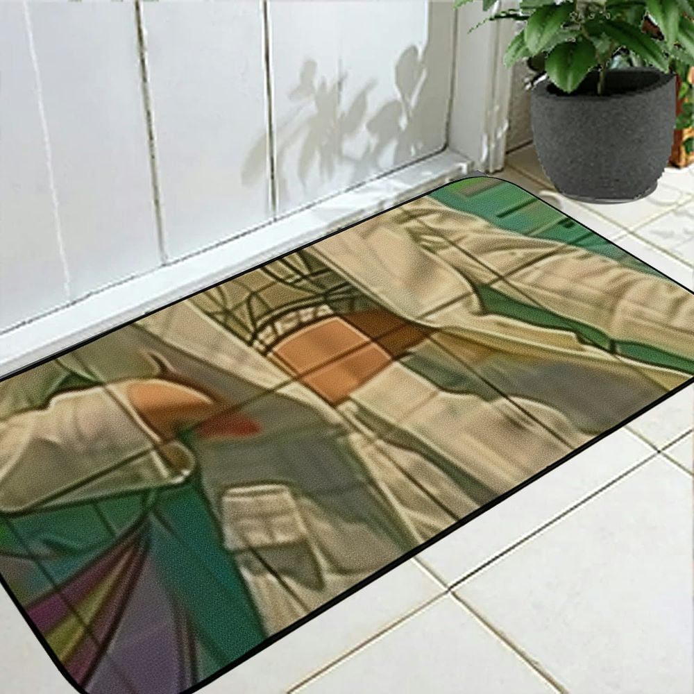 Funny Girl Door Mat Funky Modern Elegant Coastal Novelty Green Blue