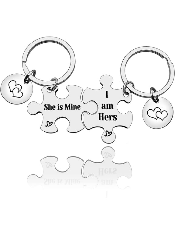 Funny Girlfriend Gift Keychain LGBT Lesbian Gift Gay Pride Keyring for Her Wife Couple Present for Girlfriend Wedding Valentine's Day Present Anniversary Keyring Puzzle Piece Keychains Set of 2