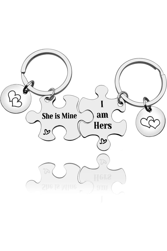 Funny Girlfriend Gift Keychain LGBT Lesbian Gift Gay Pride Keyring for Her Wife Couple Present for Girlfriend Wedding Valentine's Day Present Anniversary Keyring Puzzle Piece Keychains Set of 2
