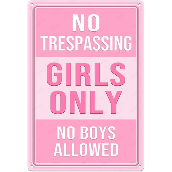 Funny Girls Only Metal Sign Light Pink Art Poster Room Decor No Trespassing No Boys Allowed 12" x 8" for Home Bedroom Bathroom Girls Cave Dorm Wall Decorations