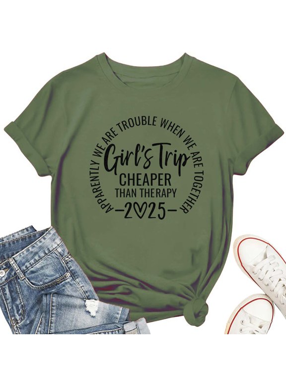 Funny Girls Trip 2025 Women's T-Shirt Cheaper Than Therapy Tee, Vacation Outfit, Casual Travel Short Sleeve Top