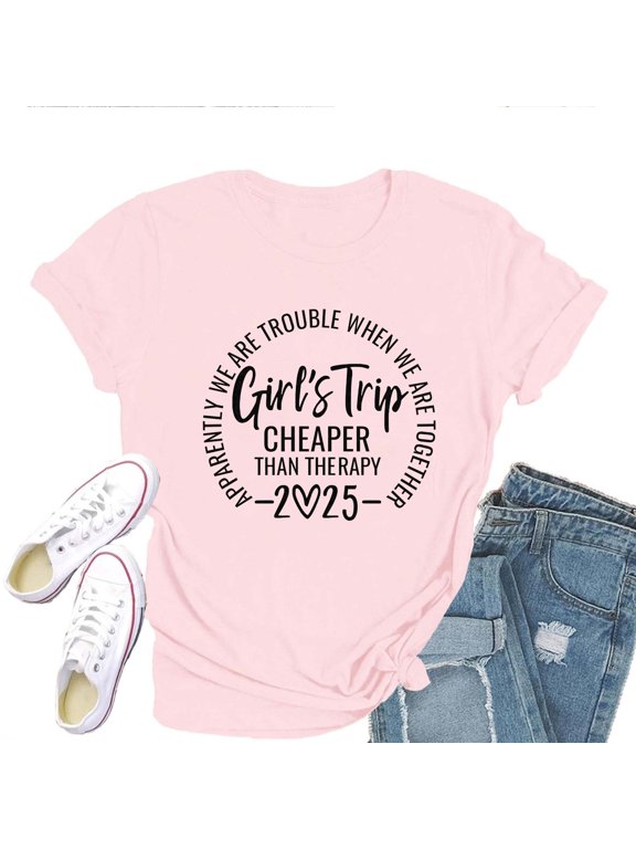 Funny Girls Trip 2025 Women's T-Shirt – Cheaper Than Therapy Tee, Vacation Outfit, Casual Travel Short Sleeve Top
