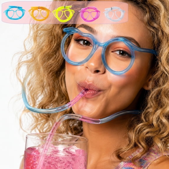 Silly Straw Glasses, Heart Shaped Plastic Glasses Straws, Reusable Portable Food Grade Drinking Straw for Party Birthday Meeting(Sky Blue)