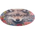 thumbnail image 1 of Funny Glasses Wolf Floral Medallion Round Rug - Small Round Area Rug, Soft Non-Slip Machine Washable Bedroom Mat Indoor Accent Entry Carpet for Office Desk Dorm Hallway, 1 of 7