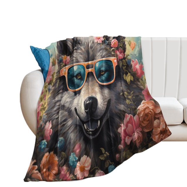 Funny Glasses Wolf for Women Men Kids Flannel Throw Blankets Soft Fuzzy