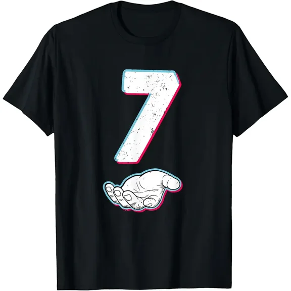 Funny Glitch Number Seven Hand Graphic Unisex Casual Short Sleeve Novelty T-Shirt