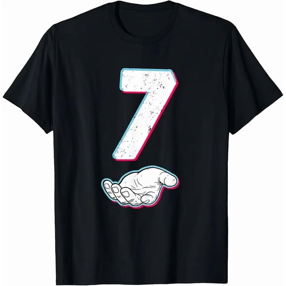 Funny Glitch Number Seven Hand Graphic Unisex Casual Short Sleeve Novelty T-Shirt