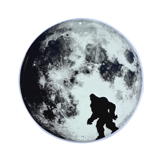 Funny Glow In The Dark Bigfoot Full Moon Metal Sign Walking Glowing Sasquatch Man Cave Home Wall Decor