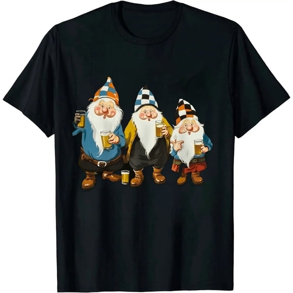 Funny Gnome Trio Cheers Celebration Unisex Short Sleeve Graphic T-Shirt