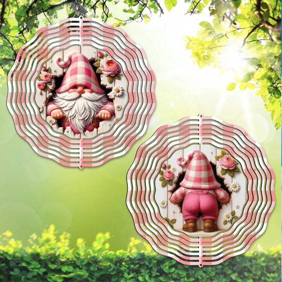 Funny Gnome Wind Spinner 10 Inch, Double Sided Outdoor Garden Decor