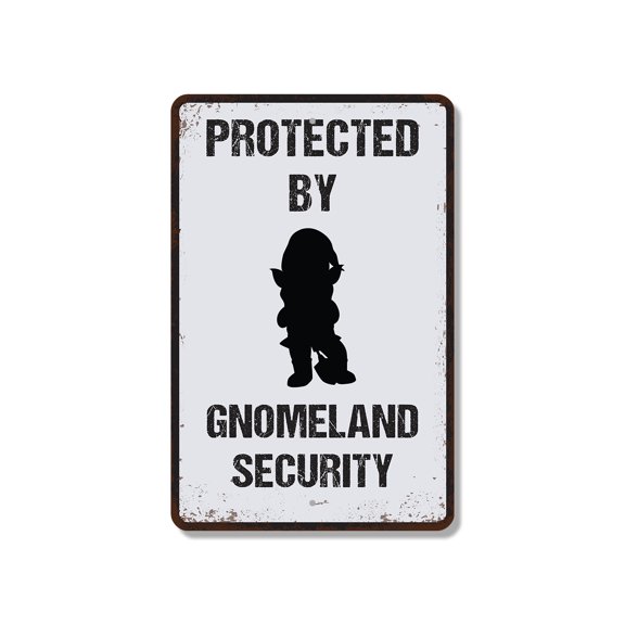 Funny Gnomeland Security 8 Inch x 12 Inch Novelty Plastic Sign Guarded by Garden Gnomes Durable Weatherproof Perfect for Gardens Patios Flower Beds Fun Gag Gift for Gnome Lovers