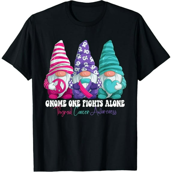 Funny Gnomes Thyroid Cancer Awareness Ribbon Unisex Short Sleeve Tee