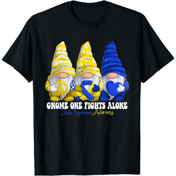 Funny Gnomies Down Syndrome Awareness Month Blue And Yellow T-Shirt