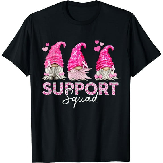Funny Gnomies Support Squad Breast Cancer Awareness Month T-Shirt Black 2X-Large