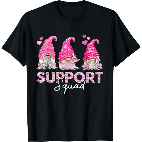 Funny Gnomies Support Squad Breast Cancer Awareness Month T-ShirtMen and women, Black T-shirt, size: Extra large