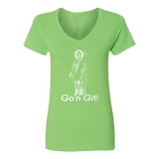 Funny Go'n Git Funny St Patrick's Day Irish Holiday Ladies' V-Neck Tshirt (Green, Medium)