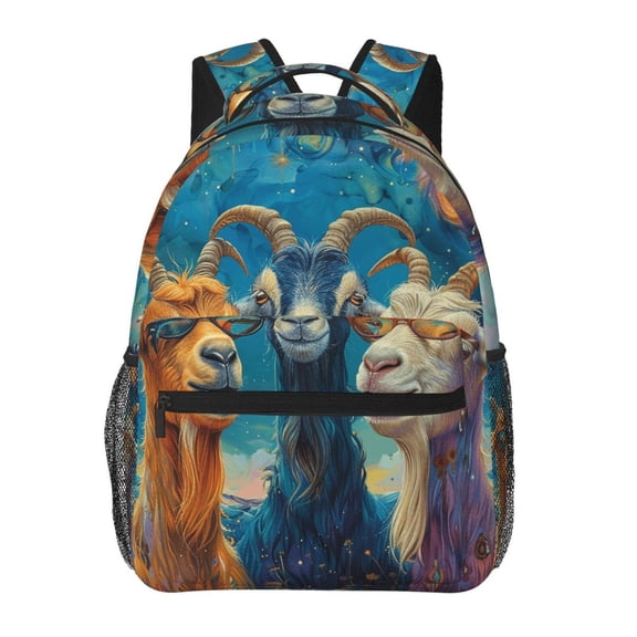 Funny Goat Family Psychedelic Art Backpack Casual College Bag Zipper Laptop Daypack Hiking Rucksack Travel
