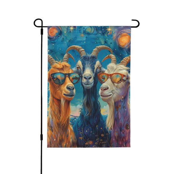 Funny Goat Family Psychedelic Art Double Sided Garden Flag 28x40 Outdoor Decorative Yard Banner for Patio Lawn Garden