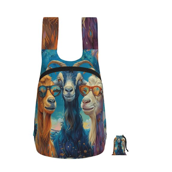 Funny Goat Family Psychedelic Art Foldable Storage Backpack Lightweight Packable Travel Daypack for Shopping Commuting Hiking