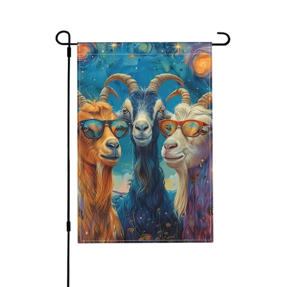 Funny Goat Family Psychedelic Art Garden Flag Outdoor House Flags 12 X 18 Inch Banner Yard Home Decoration