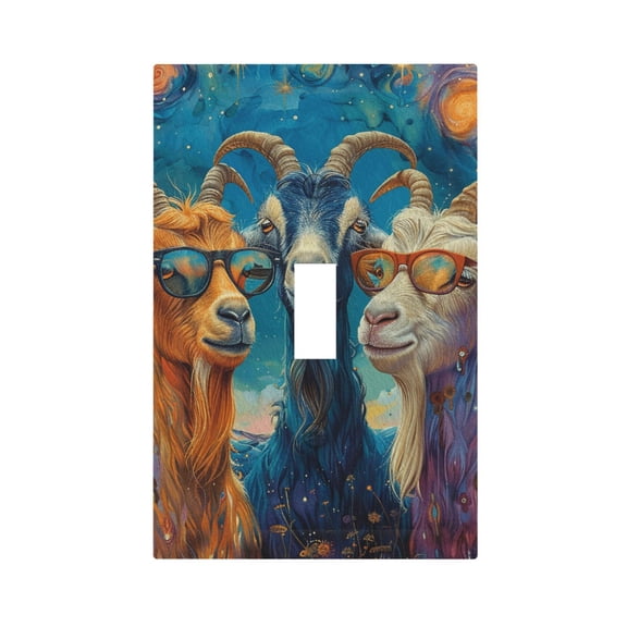 Funny Goat Family Psychedelic Art Light Switch Cover Decorator Single Toggle Wall Plate 1-Gang Receptacle Outlet Decor
