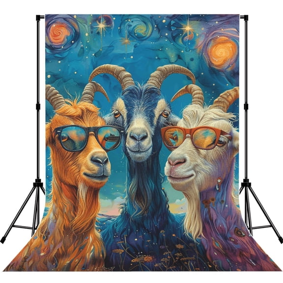 Funny Goat Family Psychedelic Art Photography Backdrop 5x7Ft Background for Photo Studio Video Recording Birthday Party Wedding Home Decor