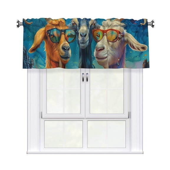 Funny Goat Family Psychedelic Art Valance Curtains Window Rod Pocket Valances for Living Room Bedroom Decor 54 x 18 Inches, 1 Panel