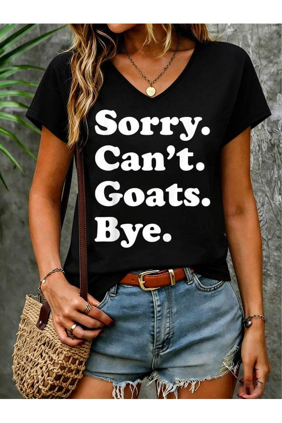 Funny Goat Gift for Men Women Boys or Girls V Neck T-Shirt Cotton Women's V Neck Graphic Tee, Casual Short Sleeve Shirt,Vacation Outfit