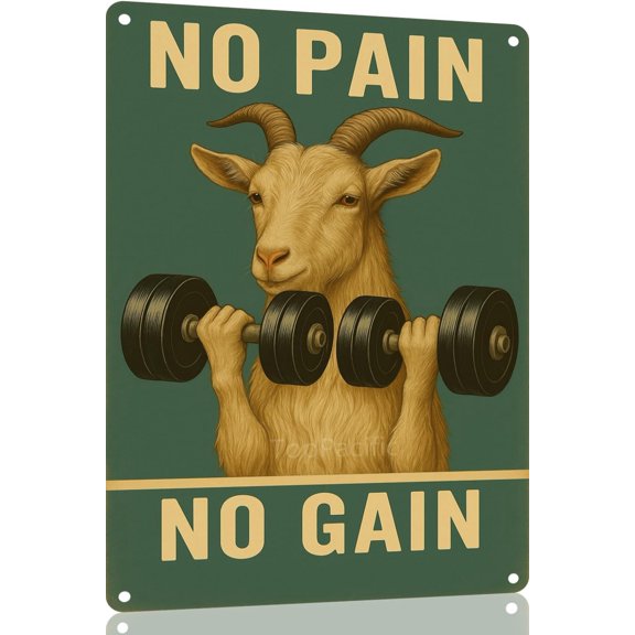 Funny Goat Gym Vintage Metal Tin Sign 12x8 Inch No Pain No Gain Wall Art Poster for Home Bar Cafe Man Cave Retro Decor