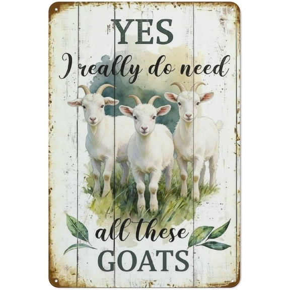 Funny Goat Metal Tin Sign Rustic Farm Wall Decor Plaque Country Style Goat Illustration 8 x 12 Inch