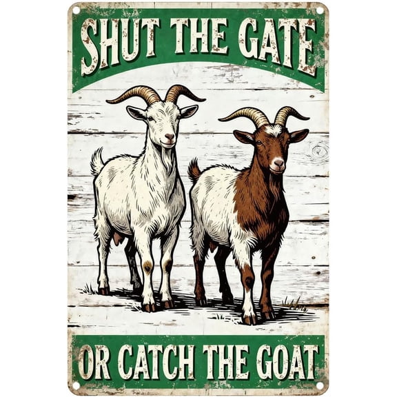 Funny Goat Metal Tin Sign Shut The Gate Waterproof Wall Art Decor 12 x 8 Inch for Farm Garden Living Room Clubs Bars