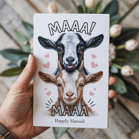 Funny Goat-Themed Greeting Card - "Maaa!" Design, Blank Inside with Envelope - Perfect for Any Occasion