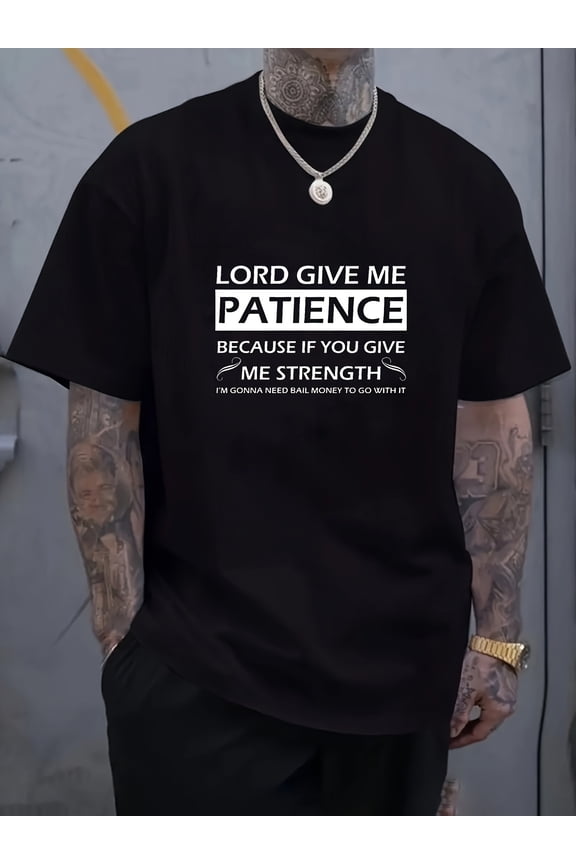 Funny 'God Gave Me Patience' Men'S Crew Neck T-Shirt - Made from High-Quality Soft Fabric, This Regular Fit Casual Short-Sleeve Shirt Features a Bold White Print. It Is Machine Washable