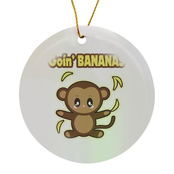 3drose, Funny Going Bananas Cute Kawai Style Monkey, Circle Porcelain Ornament