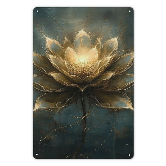 Funny Golden Lotus Flower Cosmic Mandala Tin Sign – Vintage Metal Wall Decor for Yoga Studio Meditation Space Living Room Wall Spiritual Decor Lovers Gift 8x12 Inch